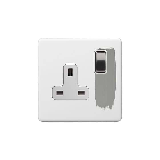 Soho Lighting Primed Paintable 1 Gang Socket 13A Double Pole with Brushed Chrome Switch and White Insert