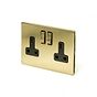 Soho Lighting Brushed Brass 2 Gang Socket 13A Double Pole Black Inserts