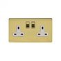 Soho Lighting Brushed Brass & White Insert 2 Gang Socket Double Pole 13A