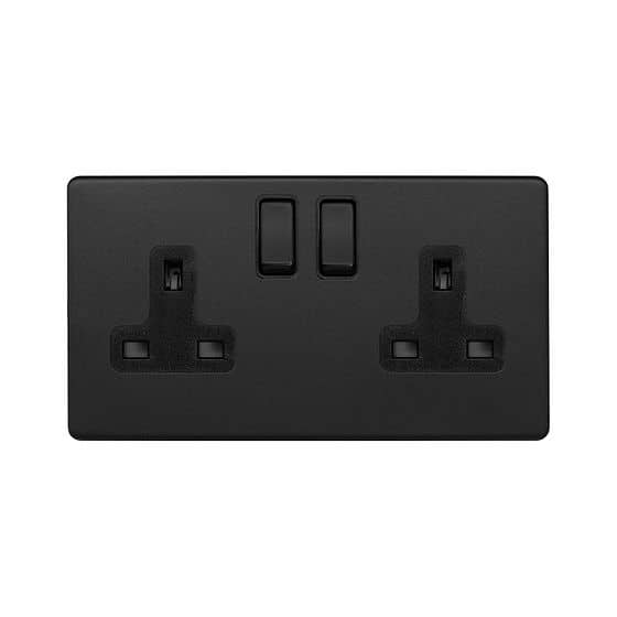 Soho Lighting Matt Black 13A 2 Gang Socket Double Pole Black Inserts