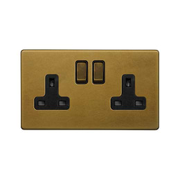 Soho Lighting Old Brass 2 Gang Double Pole Socket 13A