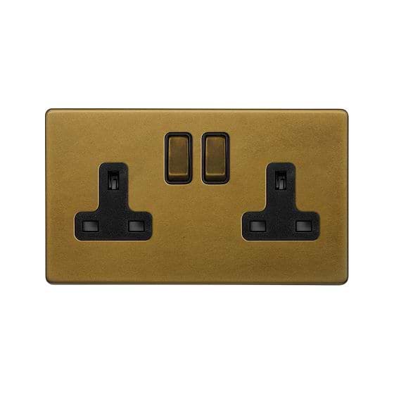 Soho Lighting Old Brass 2 Gang Double Pole Socket 13A