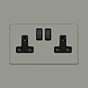 Soho Lighting Primed Paintable 2 Gang Socket 13A Double Pole with with Matt Black Switch