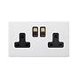 Soho Lighting Primed Paintable 2 Gang Socket 13A Double Pole with with Brushed Brass Switch with Black Insert