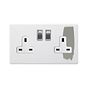 Soho Lighting Primed Paintable 2 Gang Socket 13A Double Pole with with Brushed Chrome Switch and White Insert