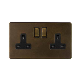 Vintage Brass 13A 2 Gang Socket