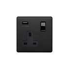 Soho Lighting Matt Black 1 Gang 13A SP Socket with USB-A 2.1A 