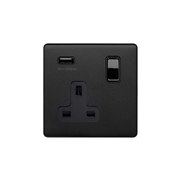 Soho Lighting Matt Black 1 Gang 13A SP Socket with USB-A 2.1A 