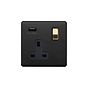 Soho Lighting Matt Black & Brushed Brass 1 Gang 13A SP Socket with USB-A 2.1A