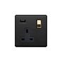 Soho Lighting Matt Black & Brushed Brass 1 Gang 13A SP Socket with USB-A 3.1A