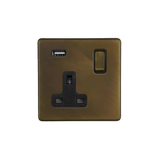 Soho Lighting Vintage Brass 1 Gang 13A SP Socket with USB-A 3.1A