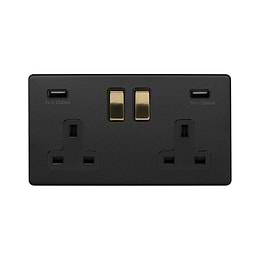 Matt Black and Brass 2 Gang USB Socket