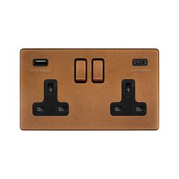 Antique Copper 2 Gang USB C Socket
