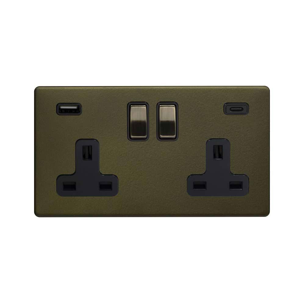 Sleek Bronze USB C Socket 2 Gang | Soho - Elesi