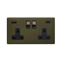 Soho Lighting Bronze 2 Gang USB  A+C Socket (13A Socket + 2 USB Ports A+C 3.1A) 