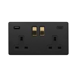 Matt Black and Brass 2 Gang USB C Socket