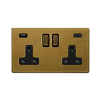 Soho Lighting Old Brass 2 Gang USB A+C Socket (13A Socket + 2 USB Ports A+C 3.1A)