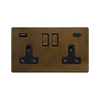 Vintage Brass 2 Gang USB C Socket
