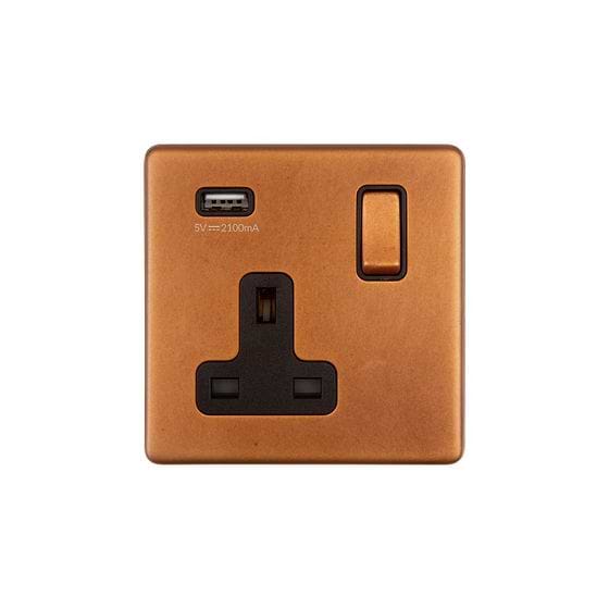 Soho Lighting Antique Copper 1 Gang 13A DP Socket with USB-A 2.1A