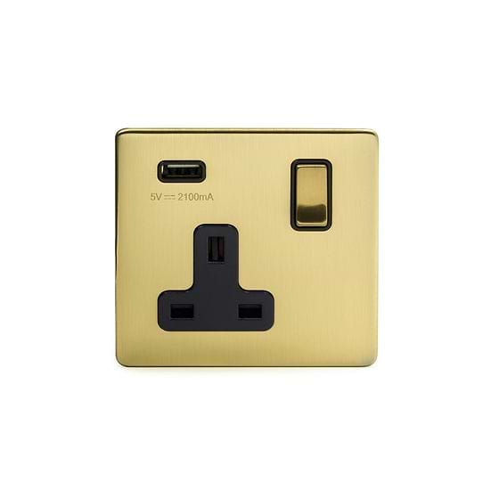 Soho Lighting Brushed Brass 1 Gang 13A DP Socket with USB-A 2.1A