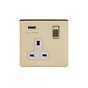 Soho Lighting Brushed Brass 13A 1 Gang DP USB Switched Socket (USB Output 2.1amp) Wht Ins Screwless