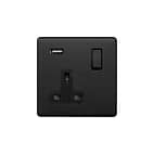 Soho Lighting Matt Black 1 Gang 13A DP Socket with USB-A 2.1A