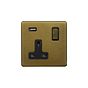 Soho Lighting Old Brass 1 Gang 13A DP Socket with USB-A 2.1A