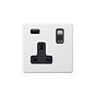 Soho Lighting Primed Paintable 13A 1 Gang Double Pole Switched USB Socket (USB Output 2.1amp) with Brushed Chrome Switch and Black Insert