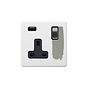 Soho Lighting Primed Paintable 13A 1 Gang Double Pole Switched USB Socket (USB Output 2.1amp) with Brushed Chrome Switch and Black Insert