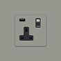Soho Lighting Primed Paintable 13A 1 Gang Double Pole Switched USB Socket (USB Output 2.1amp) with Brushed Chrome Switch and Black Insert