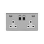 Soho Lighting Brushed Chrome 13A 2 Gang DP USB Switched Socket (USB Output 4.8amp) Wht Ins Screwless