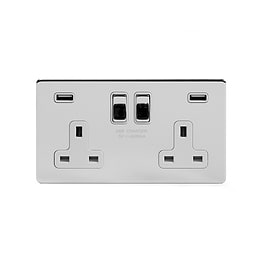 Soho Lighting Polished Chrome 13A 2 Gang DP USB Switched Socket (USB Output 4.8amp) Wht Ins Screwless