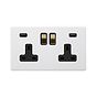 Soho Lighting Primed Paintable 13A 2 Gang DP Fast Charge 4.8amp USB Socket with Brushed Brass Switch with Black Insert