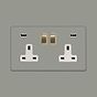 Soho Lighting Primed Paintable 13A 2 Gang DP Fast Charge 4.8amp USB Socket with Brushed Brass Switch with White Insert