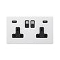 Soho Lighting Primed Paintable 13A 2 Gang DP Fast Charge 4.8amp USB Socket with Brushed Chrome Switch and Black Insert