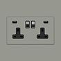 Soho Lighting Primed Paintable 13A 2 Gang DP Fast Charge 4.8amp USB Socket with Brushed Chrome Switch and Black Insert