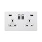 Soho Lighting Primed Paintable 13A 2 Gang DP Fast Charge 4.8amp USB Socket with Brushed Chrome Switch and White Insert