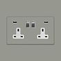 Soho Lighting Primed Paintable 13A 2 Gang DP Fast Charge 4.8amp USB Socket with Brushed Chrome Switch and White Insert