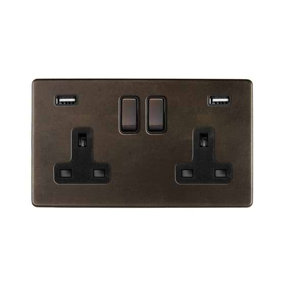 Soho Lighting Vintage Brass 2 Gang 13A DP Socket with 2 x USB-A 4.8A