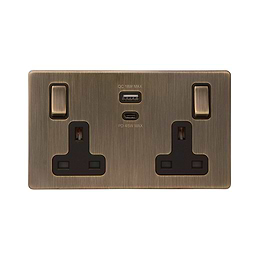 Antique Brass 2 Gang USB C Socket
