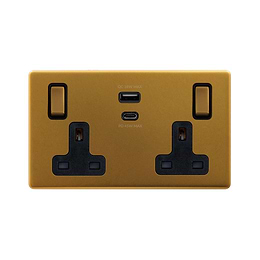 Soho Lighting Antique Gold 13A 2 Gang Super Fast Charge 45W USB A+C Socket