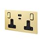 Soho Lighting Brushed Brass with Black Insert 13A 2 Gang Super Fast Charge 45W USB A+C Socket