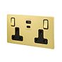 Soho Lighting Brushed Brass with Black Insert 13A 2 Gang Super Fast Charge 45W USB A+C Socket