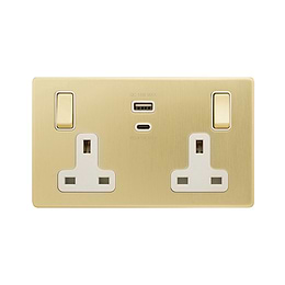 Brushed Brass 2 Gang USB C Socket
