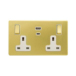 Brushed Brass 2 Gang USB C Socket

