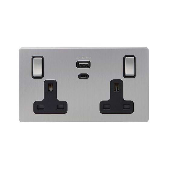 Brushed Chrome 2 Gang USB C Socket
