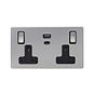 Brushed Chrome 2 Gang USB C Socket
