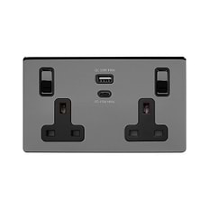 2 X Double Wall Socket Switched Black Nickel 2 Gang Screwless 13a - View #13