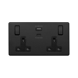 Soho Lighting Matt Black 13A 2 Gang Super Fast Charge 45W USB A+C Socket