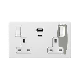 Soho Lighting Primed Paintable 13A 2 Gang Super Fast Charge 45W USB A+C Socket with White Switch